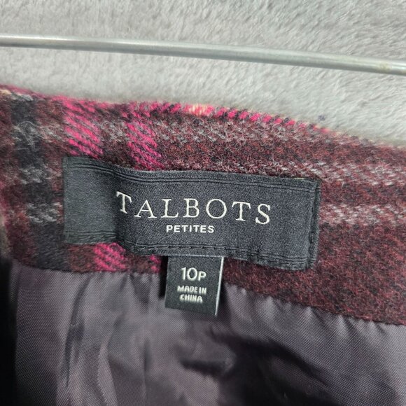 Womens Talbots Petites Burgundy Pink Plaid Wool Blend Pencil Skirt Size 10P - Picture 2 of 8